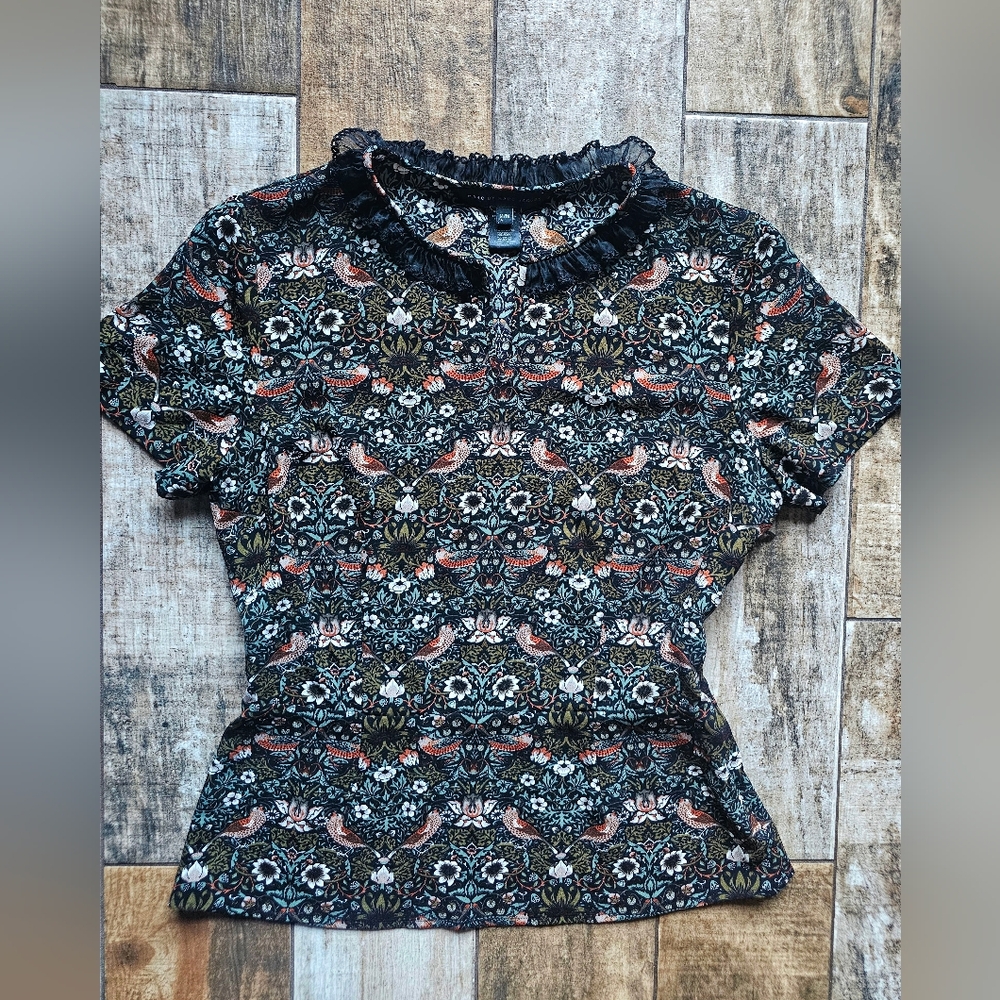 Marc by Marc Jacobs Romantic Dark Floral Ruffle Top Size M EUC Cottagecore Chic